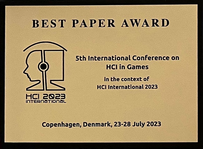 5th International Conference on HCI in Games Best Paper Award. Details in text following the image.