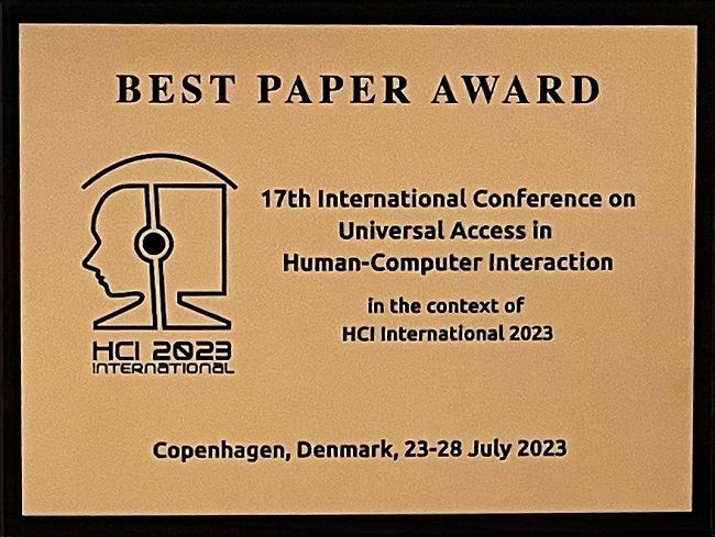 17th International Conference on Universal Access in Human-Computer Interaction Best Paper Award. Details in text following the image.