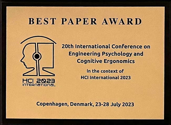 Engineering Psychology and Cognitive Ergonomics Best Paper Award. Details in text following the image.